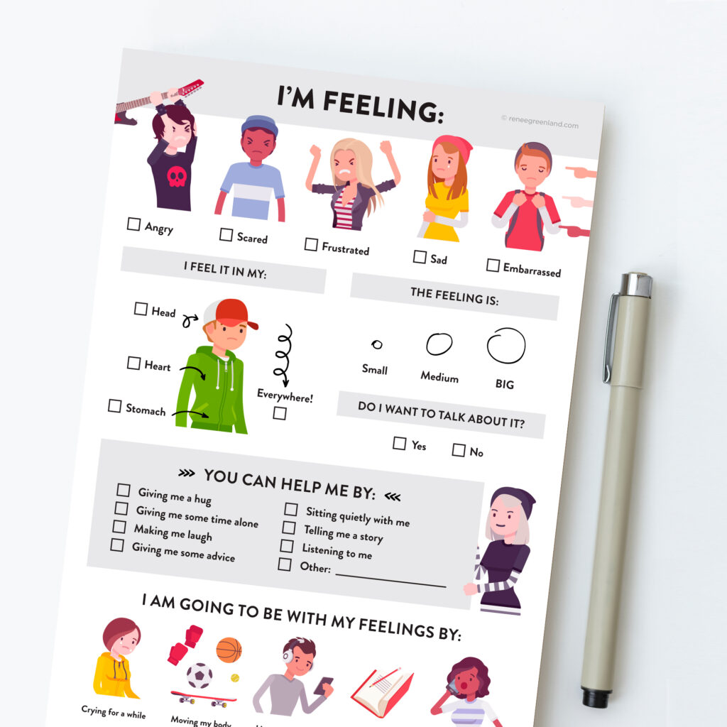 teen feelings worksheet